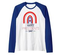 Happy President's Day USA Patriotic Heart Dot Rainbow Fun Raglan Baseball Tee