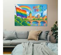 Happy Pride Cityscape Illustration Home Wall Art, Canvas Print for Hallway | A practical wall art print choice for wall decoration; it supports a balanced wall display for year-round display