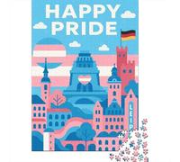 Happy Pride Leipzig Cityscape Illustration Jigsaw Puzzle 1000 Pieces, Modern City Skyline, Thick Cardboard Pieces, Mindful Activity for Adults, Adult Puzzle, 38x26cm/1000pcs