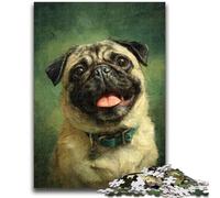 Happy Pug Jigsaw Puzzles for Adults,Help The Brain Exercise Addictive Toys to Cultivate Patience Parent-child Interaction (38X26cm)