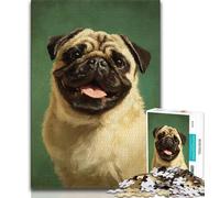 Happy Pug Jigsaw Puzzles for Adults Teenagers Jigsaws Puzzle,Help The Brain Exercise Addictive Toys to Cultivate Patience Suitable for Couples 38x26cm