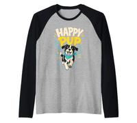 Happy Pup Running Dog Cartoon Raglan Baseball Tee
