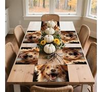 Happy Puppy Placemats 30x45cm*6 Linen Heat Resistant Placemats Waterproof Table Place Mats Washable Wipeable Outdoor Placemat for Kitchen Dining Room Table Decorations