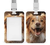 Happy Puppy Retractable ID Badge Holder with Lanyard - Vertical Badge Reel,Keychain Clip,Name Tag Id Card Holder Protector for Nurse Officer Teacher Security Staff Women Men