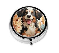 Happy Puppy Round Pill Box Cute Small Pill Box 3 Compartments Purse Pill Organizer Portable Pocket for Holding Vitamins Medicine Fish Oil Dietary Supplements