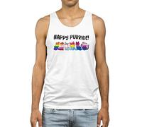 Happy Purride Mens Vest LGBTQIA+ Rainbow Cats Pride Tee Lesbian Transgender Bisexual Pansexual Genderfluid, M, White