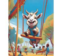 happy pygmy goat on a swing Notebook: cute animal notepad | 110 pages, ruled, 7.5"x9.25"