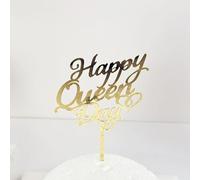 Happy Queen Day Cake Topper, Acrylic Birthday Queen Cake Decoration for Women Girls Queen Birthday Cake Sign Decoration Valentine's Day Mother's Day Party Supplies (GOLD)