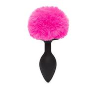 Happy Rabbit Vibrating Bunny Tail Butt Plug Medium Black/Pink