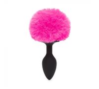 Happy Rabbit Vibrating Bunny Tail Butt Plug Medium Black/Pink