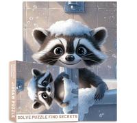 Happy Raccoon Bubble Bath 1000 Piece Puzzle Whimsical Animal Art Soap Suds Head Detailed Jigsaw for Adults 27x20 Challenging Family Activity Games Colorful DIY Craft Puzzle for Home Decor Gifts