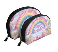 Happy Rainbow Birthday Printed Makeup Bags 2-Piece Portable Shell Travel Toiletry Bag