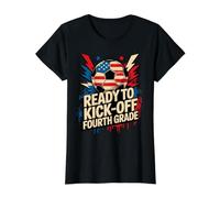 Happy Ready KICK Off Fourth Grade Soccer First Day American Value Graphic T-Shirt, Women, Black, M