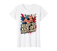 Happy Ready KICK Off Fourth Grade Soccer First Day American Value Graphic T-Shirt, Women, White, XL