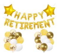 Happy Retirement Banner, Gold Retirement Decorations Set for Women & Men with Letter Balloons, Star Foil Balloon & Banner for Office Going Away Party Supplies