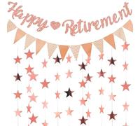 Happy Retirement Banner Party Decorations - Rose Gold Banners Pennants Garlands for Women Office Family Gatherings Farewell Goodbye Tension Hello Pension Themed Party