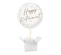 Happy Retirement Black & Gold on White Round Foil Balloon Balloon In A Box
