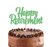Happy Retirement Cake Topper - Glitter Green Retirement Party Cake Decorations, Picks for Retired Cake Smash Decor, Happy Retirement Sign Cake Top Photo Booth Props (Green)