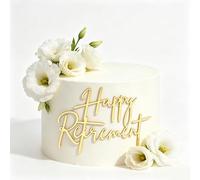 Happy Retirement Cake Topper, Gold Acrylic Officially Retired Cake Topper Cake Charm Decor, No Work Zone, Retirement Theme Party Cake Decoration Supplies for Women or Men, 5.1x4.0 Inches