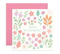 Happy Retirement Card - Pastel Floral - Thoughtful Leaving Card for Colleague, Wife, Friend, Mum, Sister, Coworker, Officemate, Ladies, Women, Her - Cute Farewell - Comes with Stickers