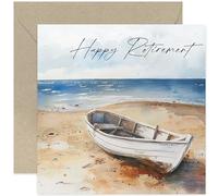 Happy Retirement Cards For Him Her - Watercolour Boat Scene Luxury Retirement Leaving Card for Men and Women - Traditional Retired Card for Man - For Dad, Grandad, Colleague, Coworker, Boss