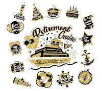 Happy Retirement Cruise Door Magnets Decorations,Black Gold Happy Retirement Cruise Ship Door Decor Magnetic for Women Men Retirement Party Supplies Refrigerator Fridge Car Kitchen Garage Personalized