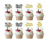 Happy Retirement Cupcake Toppers 12Pcs Black Gold Officially Retired Cupcake Picks No Work Zone Adventure Begins Cake Decorations for Retirement Theme Farewell Birthday Party Supplies A7TXDGZS