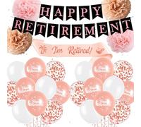 Happy Retirement Decorations Balloons Banner - Rose Gold I'm Retired Sash Decorations Balloons Set, Paper Pompoms and Latex Balloon for Women Office Leaving Party Supplies