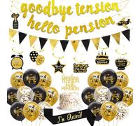 Happy Retirement Decorations Black Gold - Goodbye Tension Hello Pension Banner Swirls Sash Balloons Cake Topper, Retired Party Supplies for Women Men Office Farewell Celebration