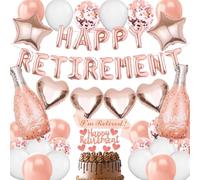 Happy Retirement Decorations Kit- Rose Gold Retirement Party Decor with Banner, Balloons, Cake Topper & Sash for Women, Farewell Gift Idea for a Memorable Celebration