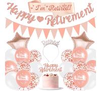 Happy Retirement Decorations Rose Gold - Retirement Banner Cake Topper Balloons I'm Retired Sash Bunting, Headband for Women Theme Decoration Party Supplies
