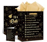 Happy Retirement Gift Bag with Retirement Wrapping Paper and Funny Retired Card, Retired Gifts Bag Black & Gold Retired Party Decorations for Men & Women Farewell Party Supplies