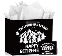 Happy Retirement Gift Bag with Wrapping Tissue Paper Greeting Card for Men Women The Legend Has Retired Black Retirement Gift Wrap Bag for Office Coworker Farewell Going Away Retired Decorations Party