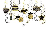 Happy Retirement Hanging Swirl Office Retirement Streamers Farewell Garland Backdrop Foil Ceiling Decorations for Men Women Retirement Party Black Gold 14pcs