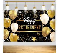 Happy Retirement Party Banner & Decorations - Black & Pink Retirement Background Backdrop Props, Photo Booth Sign (180x110cm)