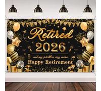 Happy Retirement Party Decorations Backdrop - Black Gold Banners Decoration Men Photography Background for Say Goodbye Leave Exit the Office Party Supplies 180x120cm