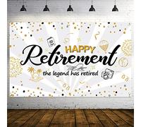 Happy Retirement Party Decorations,Extra Large Fabric Black Gold Sign Poster for Retirement Party Supplies,Happy Retirement Banner Retirement Party Photo Booth Backdrop Background Banner (White)