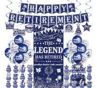 Happy Retirement Party Decorations Set - 54 Pcs Blue Silver Retirement Decoration Includes Banner, The Legend Has Retired Backdrop and Latex Balloons for Men Retire Theme Party Supplies