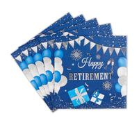 Happy Retirement Party Napkins for Him, 20 Pack Blue Disposable Napkins for Retirement Cake Table Decor, Elegant Farewell Party Supplies for Colleague or Family Member, 33 * 33CM Tissue Serviettes