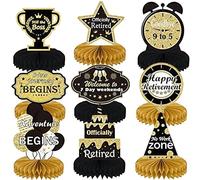 Happy Retirement Party Table Decorations - 9 Pieces Black and Gold Honeycomb Centerpieces Officially Retired Party Supplies for Office Family Gathering Community Farewell Goodbye Events