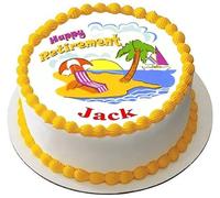 HAPPY RETIREMENT Premium Quality Edible Large 7.5 Inch Round Icing Cake Topper - Text can be Customizable - Make your Celebrations Memorable with Our Delightful Charming Cake Toppers D2