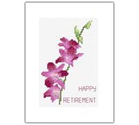 Happy Retirement Purple Dendrobium Orchid Counted Cross Stitch A5 Card Kit