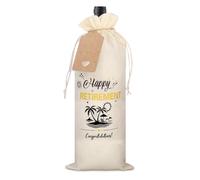 Happy Retirement Wine Gift Bag-Jute Bottle Bag with Tag and Drawstring, Ideal for Retirement Gifts