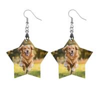 Happy Retriever Dog Classic Wooden Earrings Featherlight Artistic Pendant Earring Hooks Vintage Jewelry for Women
