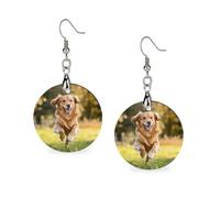 Happy Retriever Dog Classic Wooden Earrings Featherlight Artistic Pendant Earring Hooks Vintage Jewelry for Women