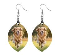Happy Retriever Dog Classic Wooden Earrings Featherlight Artistic Pendant Earring Hooks Vintage Jewelry for Women
