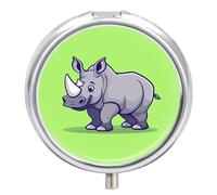 Happy Rhino Pill Box 3 Compartment Travel Pill Organizer 3 Times A Day Cute Mini Pill Case for Purse & Pocket Portable Metal Medicine Box with Mirror Round Daily Medicine Vitamin Container