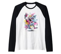Happy Robot Peace Graffiti Pop Character Graphic Art Sign Raglan Baseball Tee