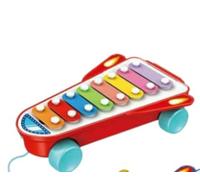Happy Rocket Piano, Pull-Along Xylophone Musical Toy with Mallet, Educational Instrument for Children 18+ Months, Plastic, Music Theme (Red)