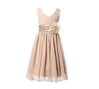 HAPPY ROSE Flower Girl Dress Junior Bridesmaids V-Neckline Chiffon Champagne 10